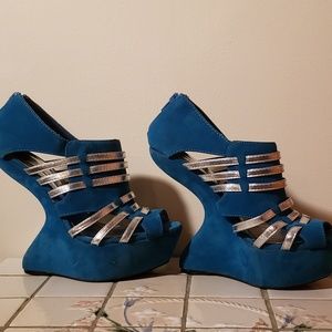 Uniquely Designed Liliana Blue & Silver wedge heel